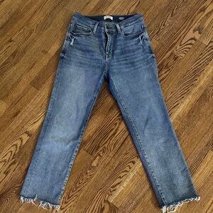 Kensie Straight Leg Blue Jeans with Frayed Hem